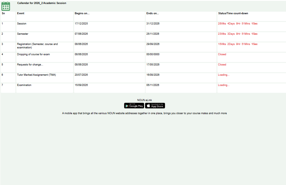 NOUN portal example for NOUN e-exam vs POP