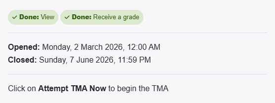 Observed NOUN TMA header showing opened and closed dates plus attempt guidance