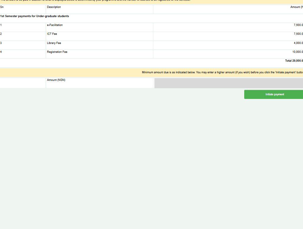 NOUN portal example for checking postgraduate fee charge lines